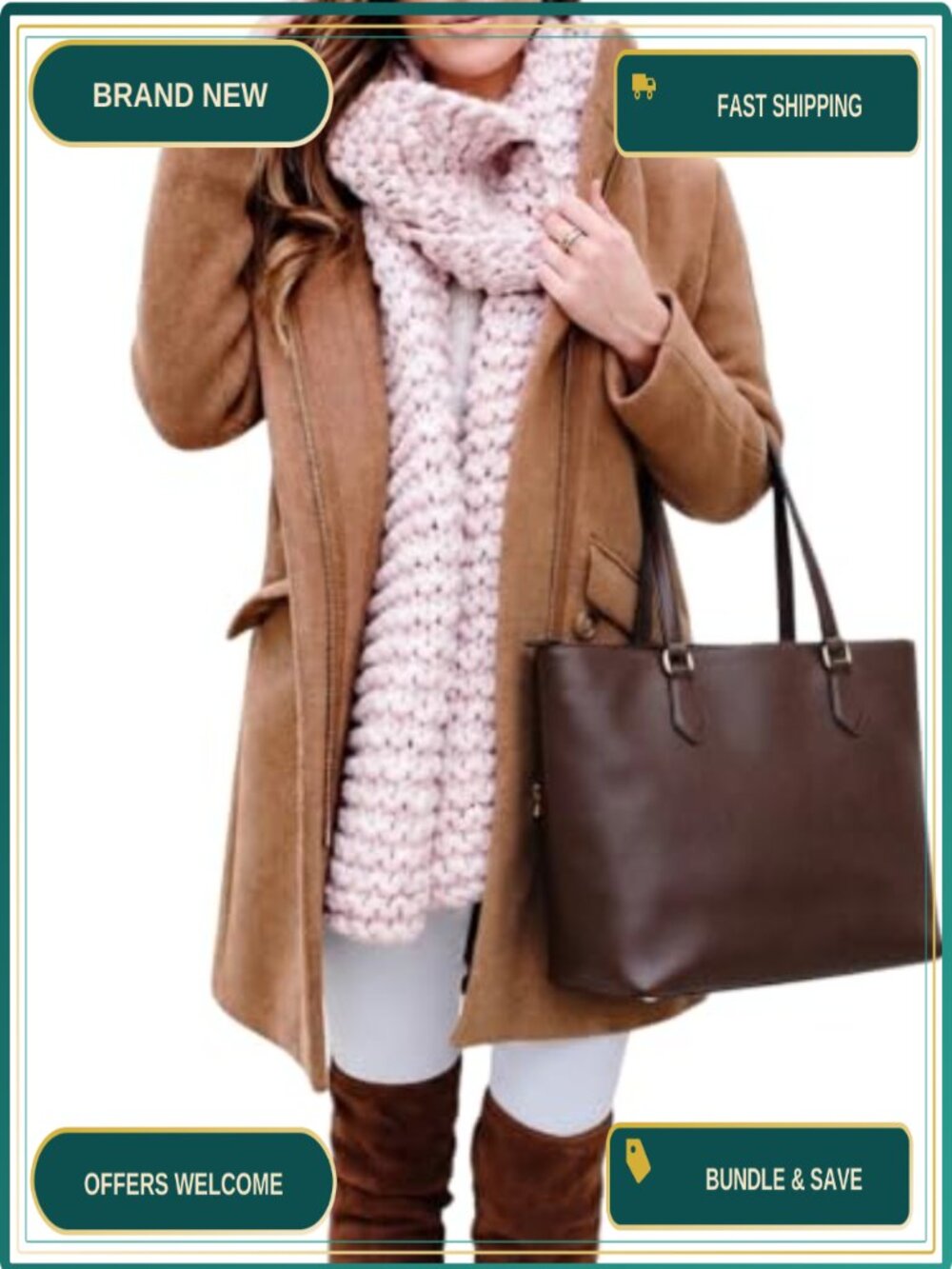 Womens Wool Blend Pea Coat Stand Collar Zip Front Overcoat